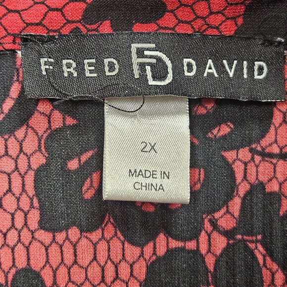 Fred David Blouse Womens 2X Red Black Floral Long Sleeve Crinkle Top Stretch - Picture 3 of 7